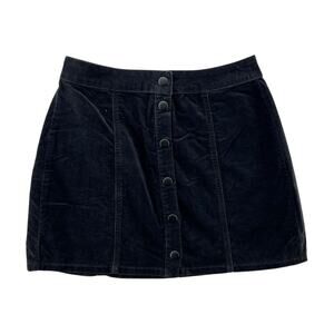 Brandy Melville Black Corduroy Mini Skirt Button Front A-Line Y2K Soft Stretch S